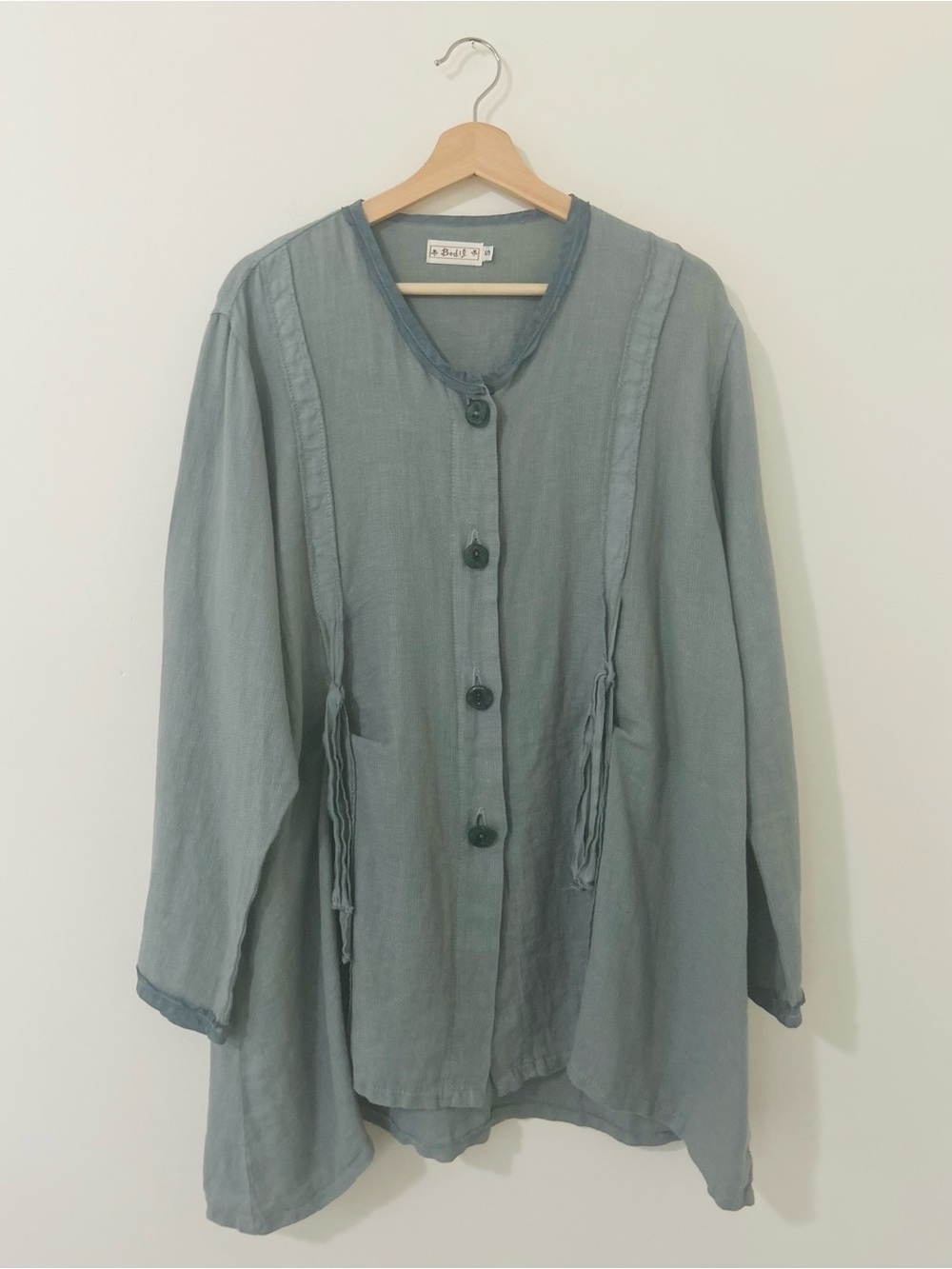 Vintage Bodil Linen Gauze Lagenlook Jacket Tunic Cinch Back S